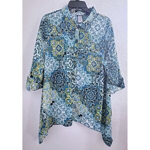 Catherines Coastal Boho Granny Paisley Medallion Sharkbite Tunic Sz 1XWP 18/20WP